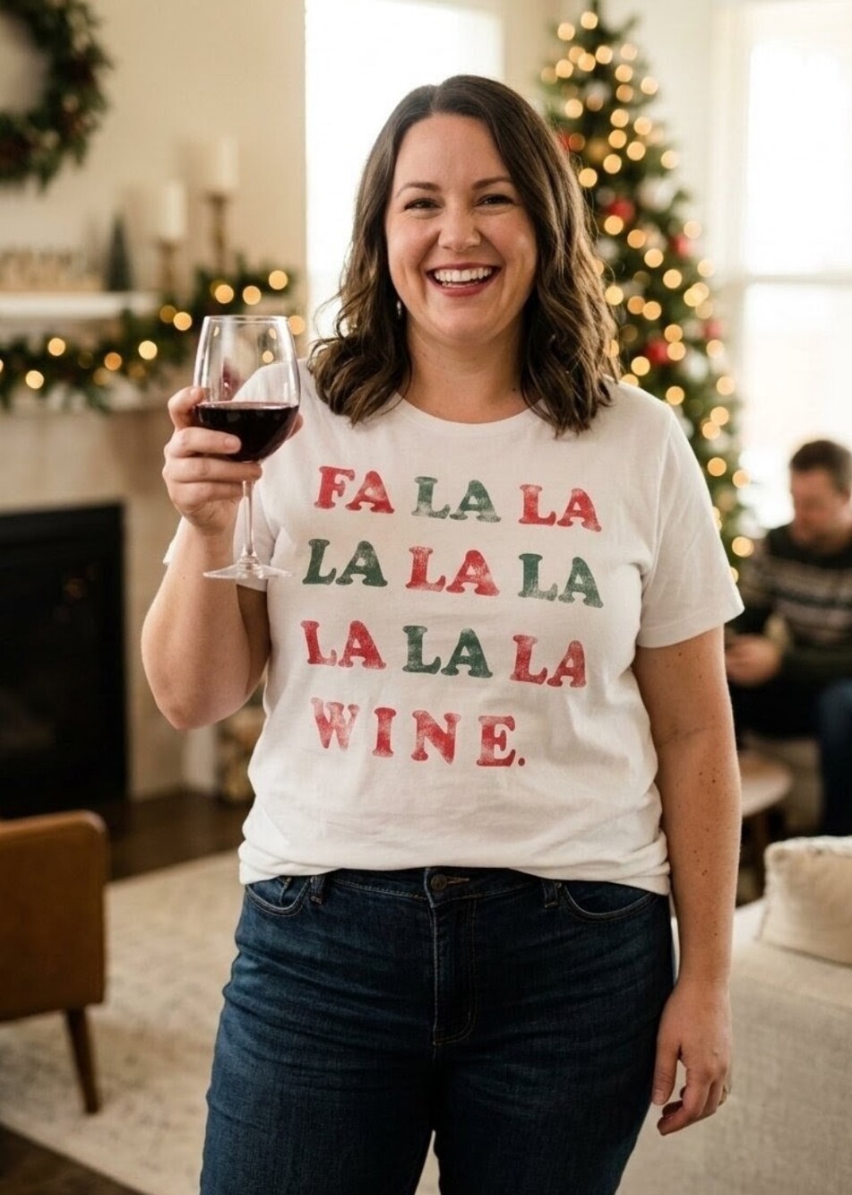 GRAYSON THREADS Holiday Graphic Tee FA LA LA WINE White Red and Green Size 1X